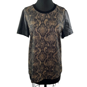 Yigal Azrouel Cut25 Snake Print Black Brown Leather Shoulder Shirt Top M Medium